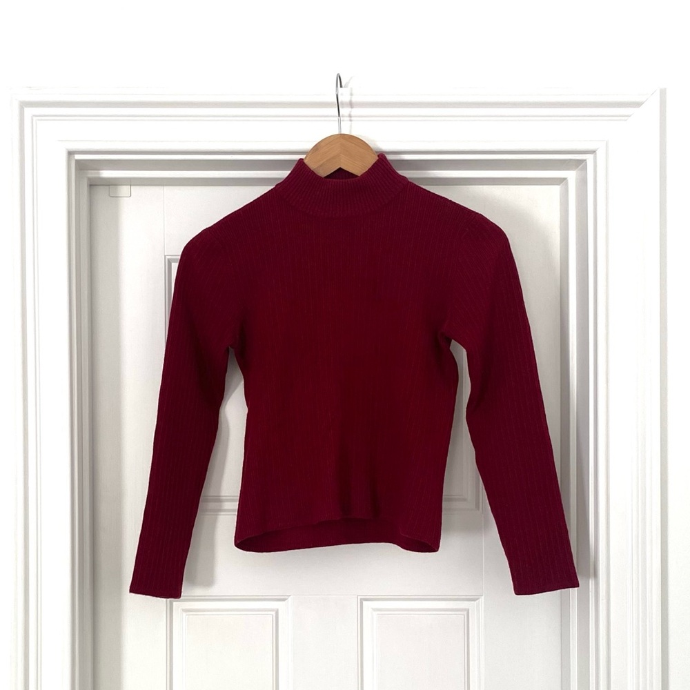 Vintage red wool ribbed cropped mock neck sweater